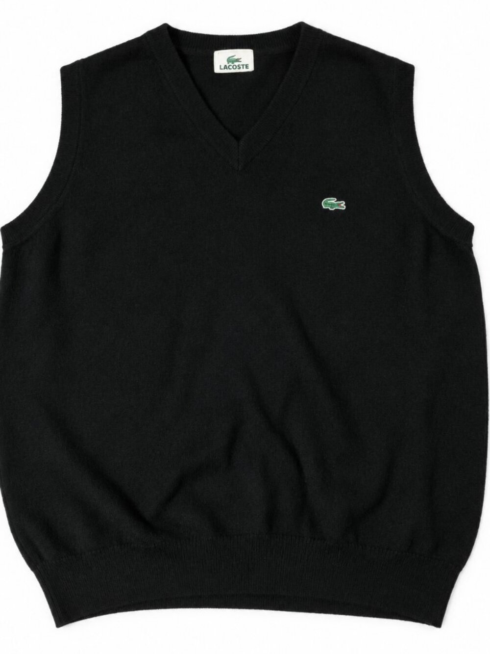 Lacoste Black Wool Blend V-Neck Sweater Vest Size 3 Crocodile Logo